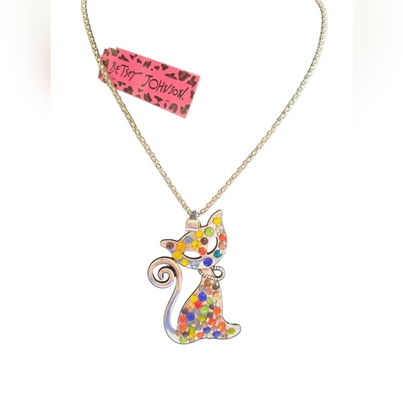 NWT Betsey Johnson Yellow and Orange Cat Pendant Necklace Chain 30" - Picture 1 of 11